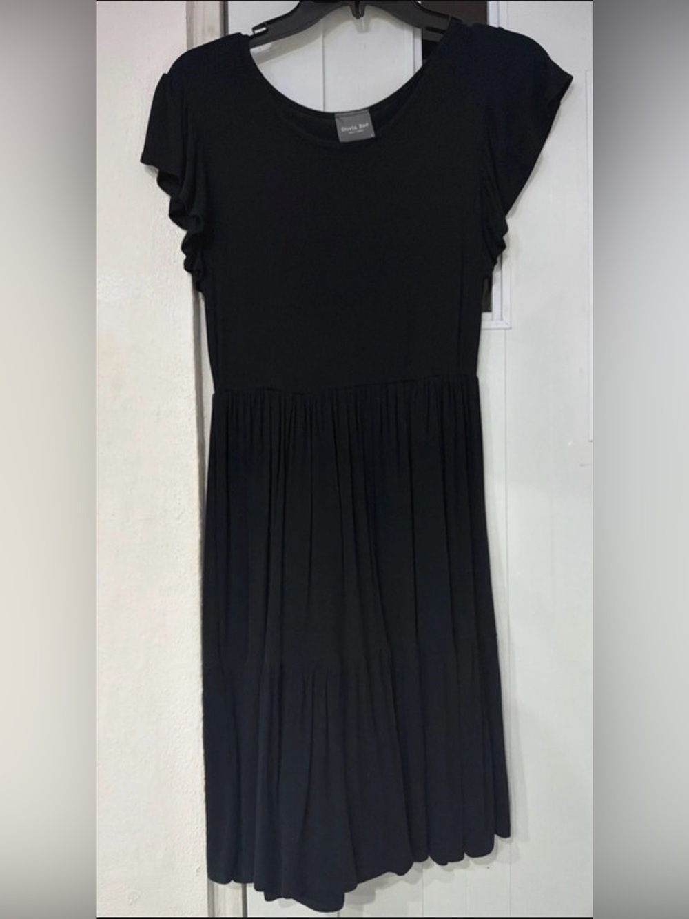 Olivia Rae Black Midi Dress with Flutter Sleeves